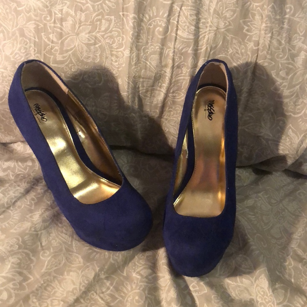 Blue suede wedges